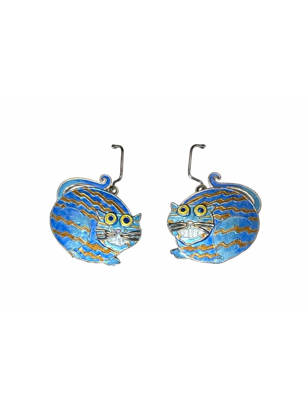 Sterling Silver Enamel Cat Earrings – Rainbow/Blue Tabby 925